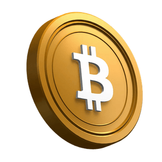 Pièce Bitcoin (BTC) en position inclinée dans la section hero
